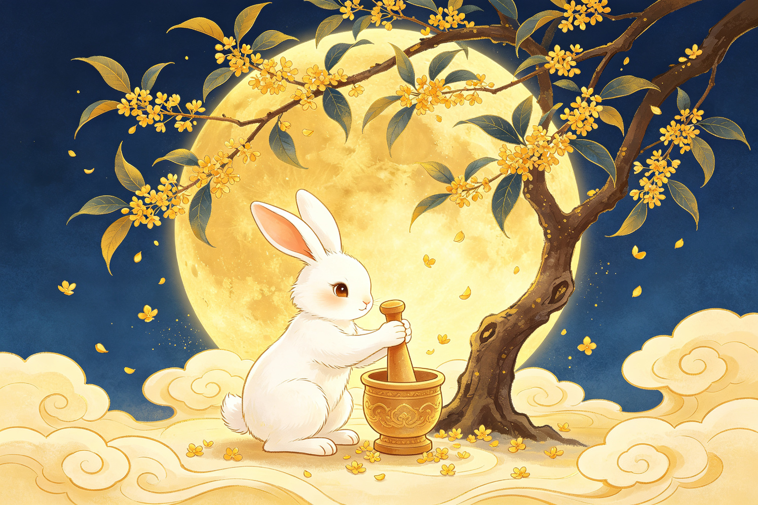 玉兔捣药插画